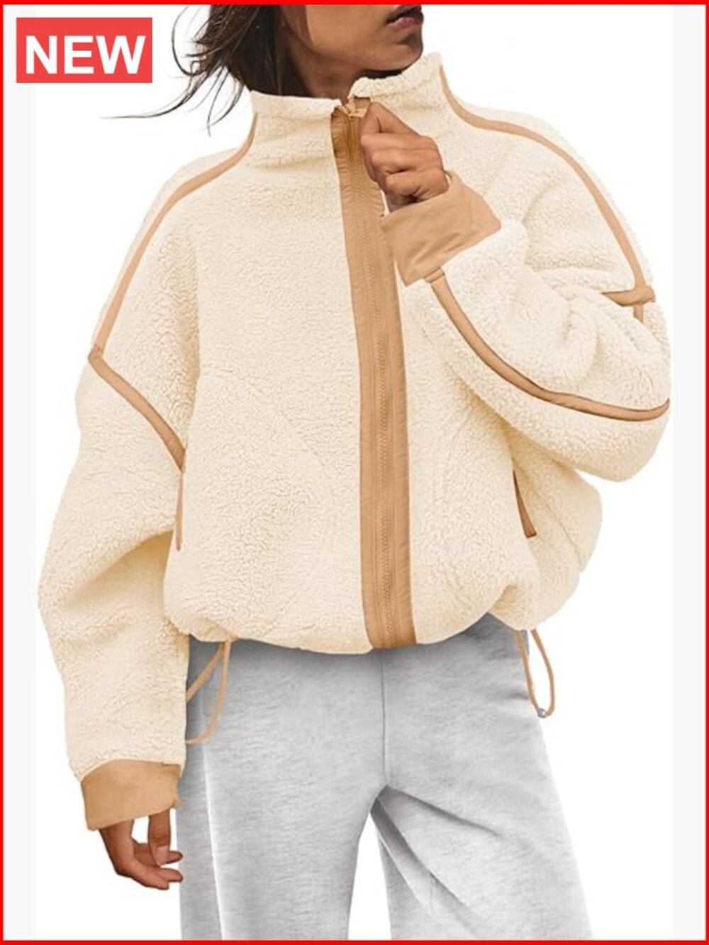 Oversized Fleece Jacket Zip Up Sherpa Jacket Warm Winter Coat Fuzzy Outerwear